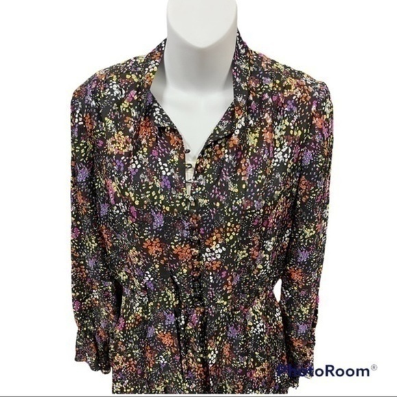 Derek Lam 10 Crosby Floral Silk Tie-Neck Ruffle-Hem  Dress Black Multi 4 NEW - Picture 8 of 15